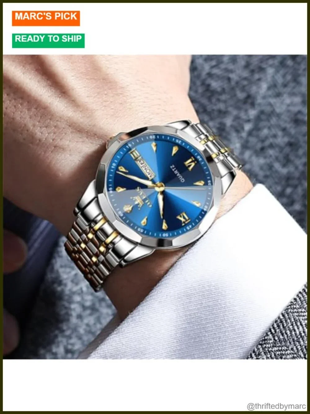 Men's Stainless Steel Chronograph Big Face Analog Quartz Watch Date Diamond